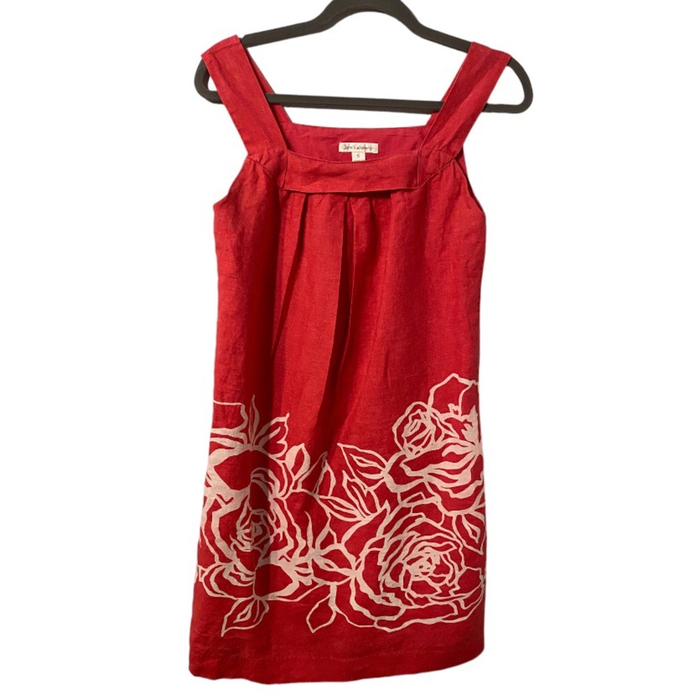 John Paul Richard Women's Dress Shift Pink Hawaiian 100% Linen Sleeveless S